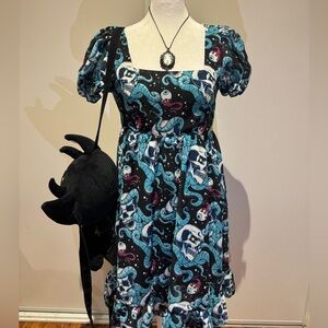 Sourpuss Black and Blue Skull Dress